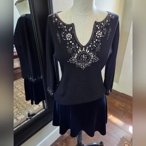 Joseph A. Black Embellished Long Sleeve Top In Size Medium